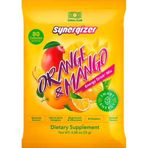 Енергия и работоспособност: Synergizer Orange & Mango / Синерджайзър с вкус на портокал и манго, 25 г (Coral Club)