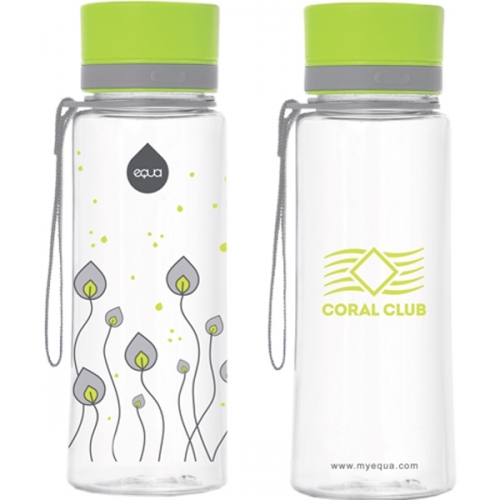 EQUA Botella de plástico «Hojas verdes», para el agua, para el deporte, para viajar., glas bottle